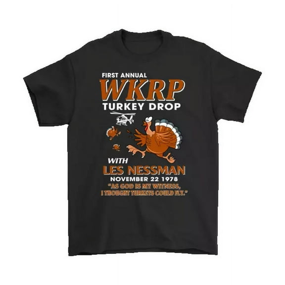 WKRP Turkey Drop with Les Nessman Funny T-shirts - Thanksgiving Day T Shirt Gift