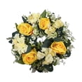 thumbnail image 2 of Spring Floral Wreath with Artificial Roses Hydrangeas, Durable Plastic Fabric Wreath for Front Door Decor, Vibrant White Pink Yellow Decoration for Home Photography Backdrop Party, 2 of 6