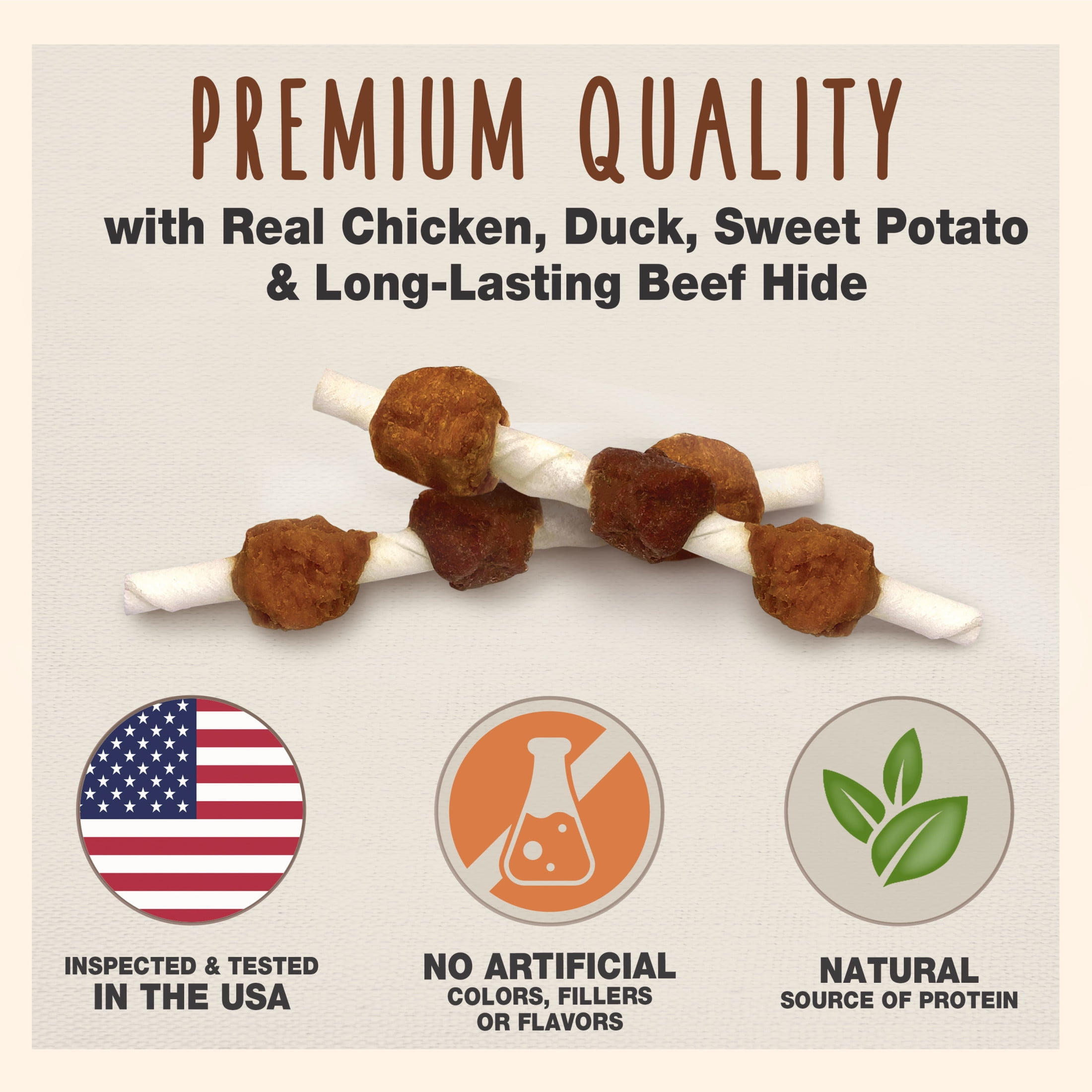 Cadet Gourmet Shish Kabob Dog Treats for Small Dogs, Chicken, Duck, & Sweet Potato Dog Chews, 5 Inch, 24 Ounce