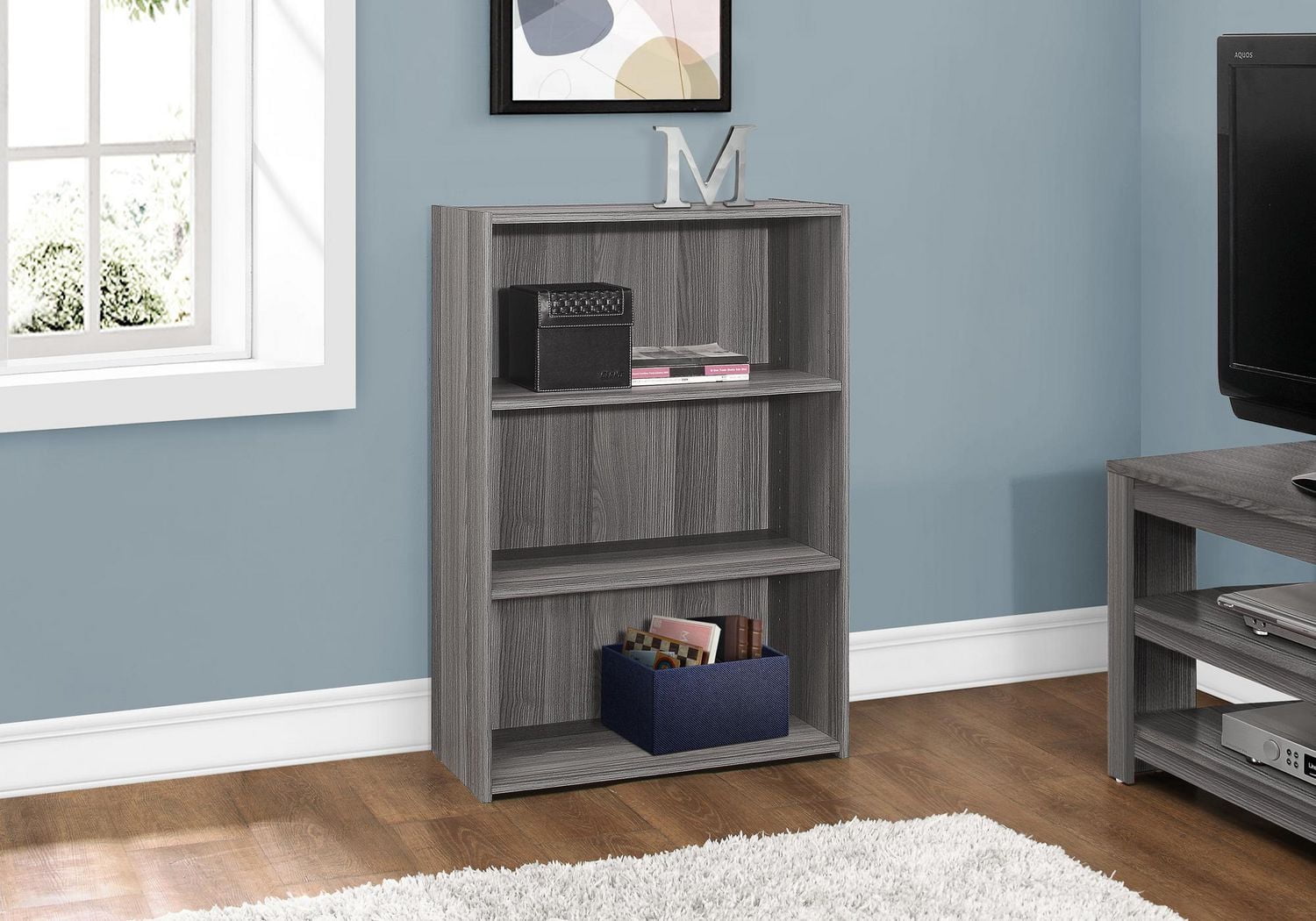Monarch Specialties Bookshelf, Bookcase, 4 Tier, 36"h, Office, Bedroom, Laminate, Grey, Transitional