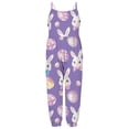 thumbnail image 7 of ITSAME Toddler Girls Jumpsuit, Loose Fit Spaghetti Strap Easter Print Festival Fashion Casual Romper Purple 5T, 7 of 7