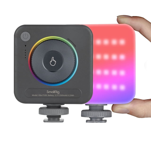 Lámpara de vídeo SMALLRIG P108 RGB 360° a todo color con 3 zapatillas frías