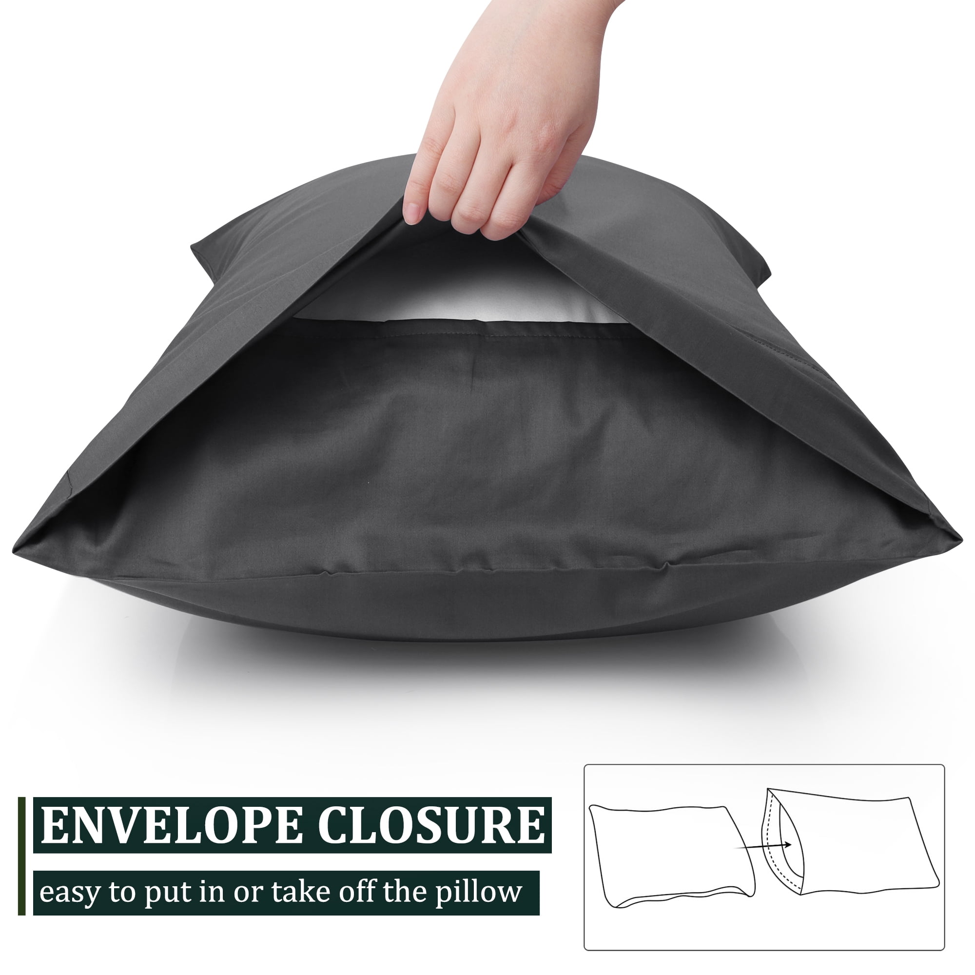 Unique Bargains Pillowcase Set of 2, Cotton with Envelope Dark Gray Standard