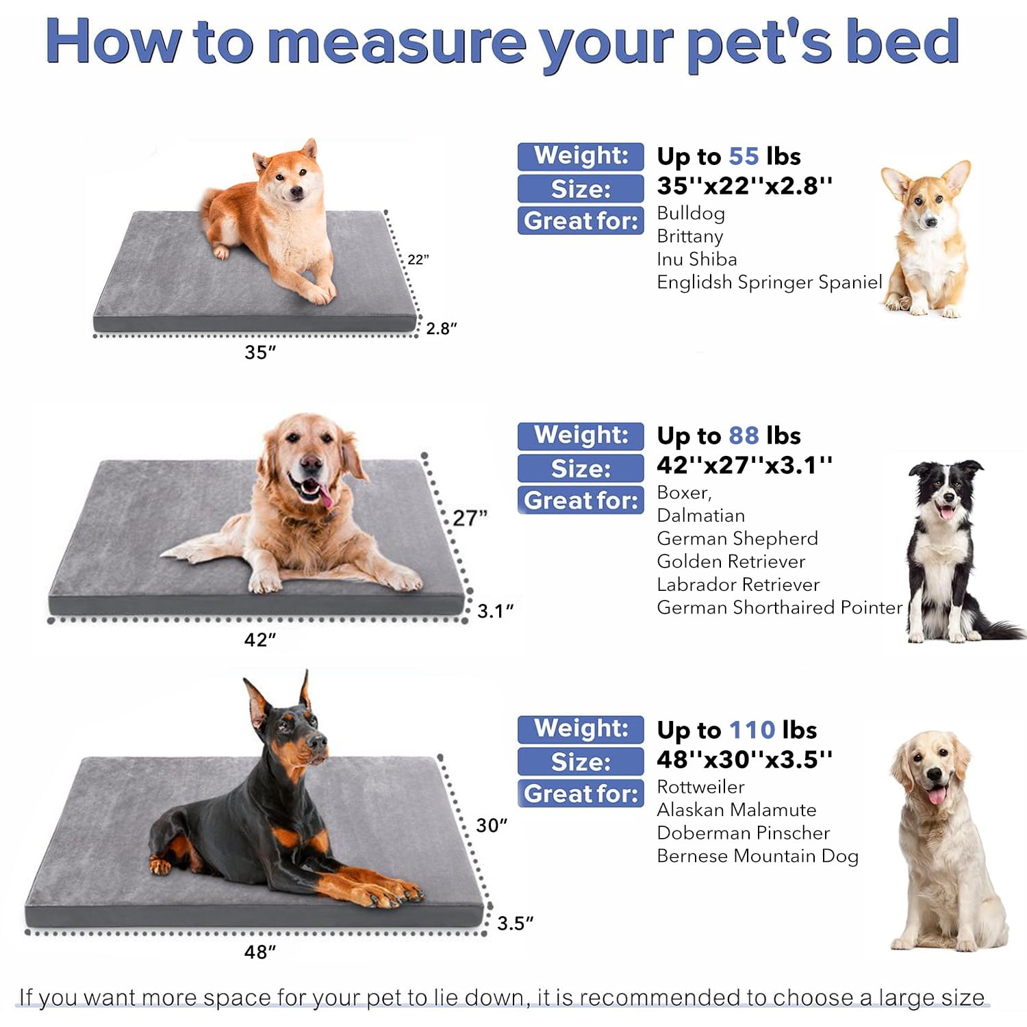 Behome 48Inch Orthopedic Dog Bed for Large Dogs, Supportive Egg Foam Pet Bed with Removable & Washable Cover, Waterproof Lining & Bite Resistant, Two Types of Fabrics(Gray)