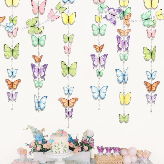 Cheerland Butterfly Decorations Butterfly Garlands Garden Fairy Hanging Decor Woodland Colorful Spring Pastel Floral Banner