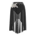 thumbnail image 5 of TiaoBug Women's Chiffon Applique Lyrical Ballet Dance Skirts High Low Mesh Midi Skirt Briefs Dancewear Black XL, 5 of 7