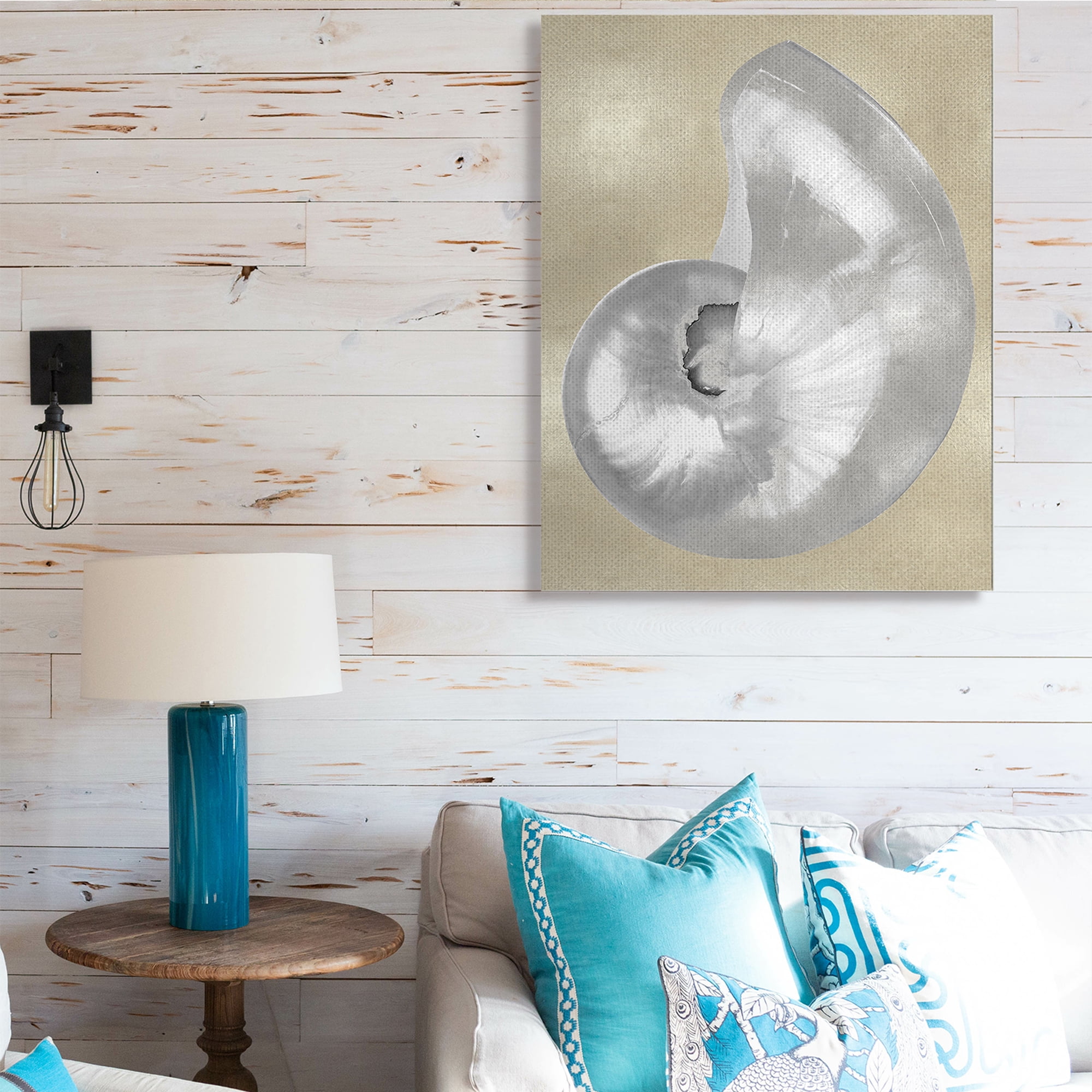 Stupell Industries Glam Nautilus Shell Soft Grey Neutral over Beige Nature Painting Gallery Wrapped Canvas Art Print Wall Art, 36 x 48