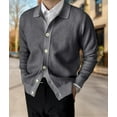 thumbnail image 5 of Men'S Lapel Cardigan Sweater Knit Long Sleeve Button Cardigan Slim Fit Casual Ribbed Knitted Jacket Dark Gray L, 5 of 7