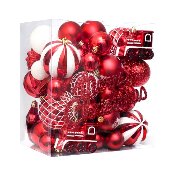 Fiudx Navidad Adornos Navideños Juego De 65 Bolas Navideñas Pintadas Colgante Juego De Decoración Para Árbol De Navidad Colgante