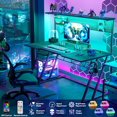 thumbnail image 3 of iSunirm Gaming Desk, 55'' Gaming Desk with Hutch and LED Lights, Computer Desk with Storage Shelves, Reversible PC Gaming Desk with Pegboard, Ergonomic Desk, Carbon Fiber Black, 3 of 8