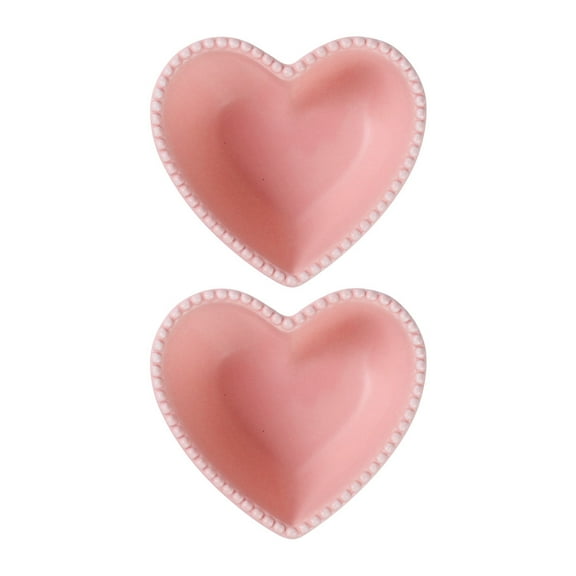 UNOMOR Pink Ceramic Heart Shaped Bowl Set for Home Use Perfect for Baking Pudding and Small Cakes 2 Pcs