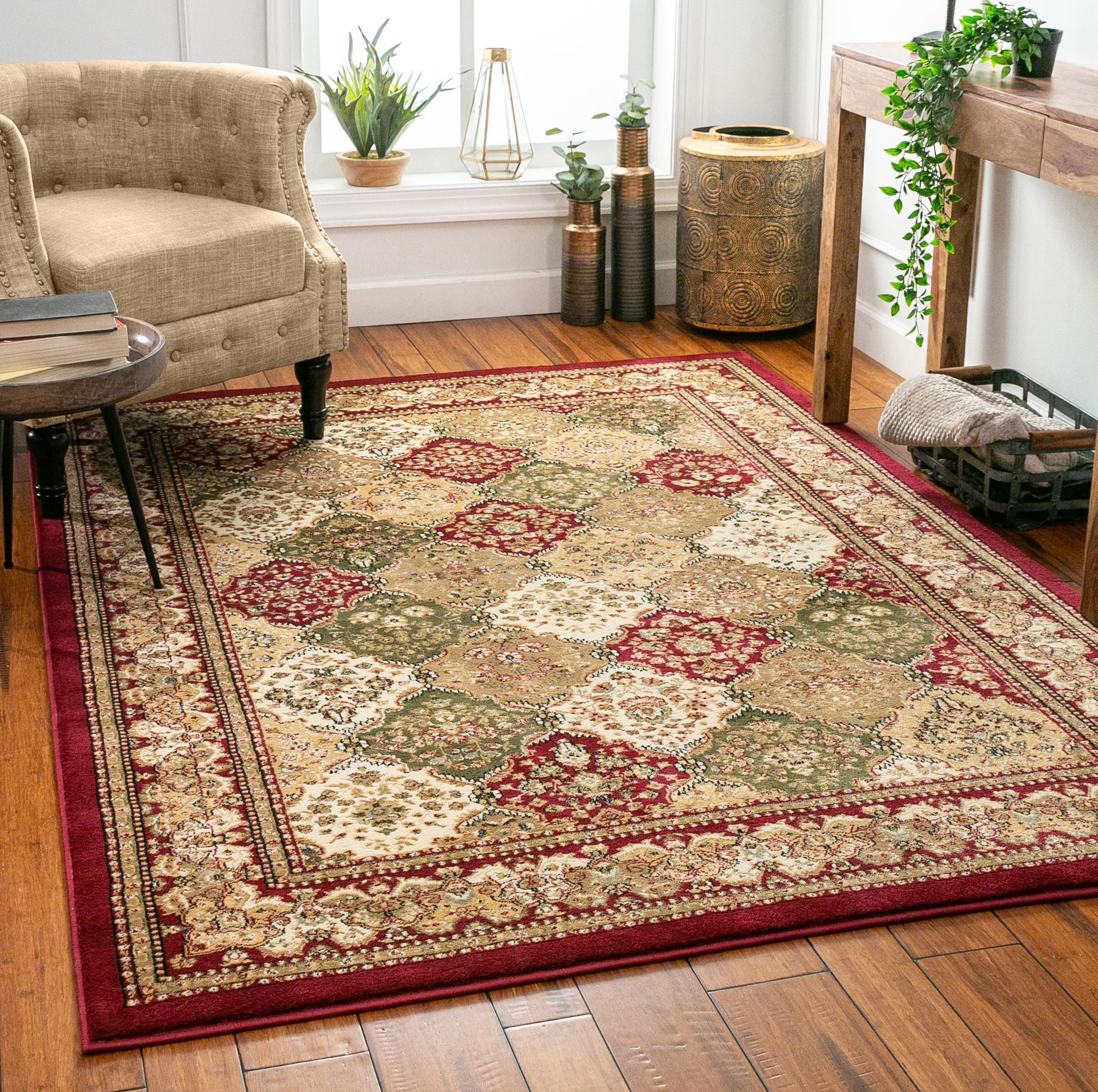 Monarch Panel Multi Color Red Oriental Area Rug Persian Formal Traditional Area Rug 4 X 5 Easy Clean Stain Fade Resistant Shed Free Modern Classic Contemporary Thick Soft Plush Living Dining Room