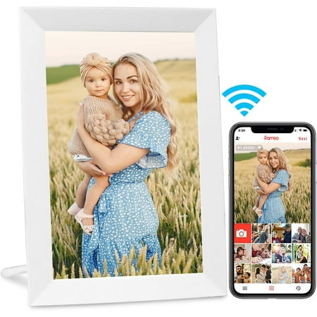 AEEZO WiFi Digital Picture Frame, IPS Touch Screen Smart Cloud Photo Frame with 16GB Storage, Easy Setup to Share Photos or Videos via Free Frame APP, Auto-Rotate, Wall Mountable 9 in White | Open Box
