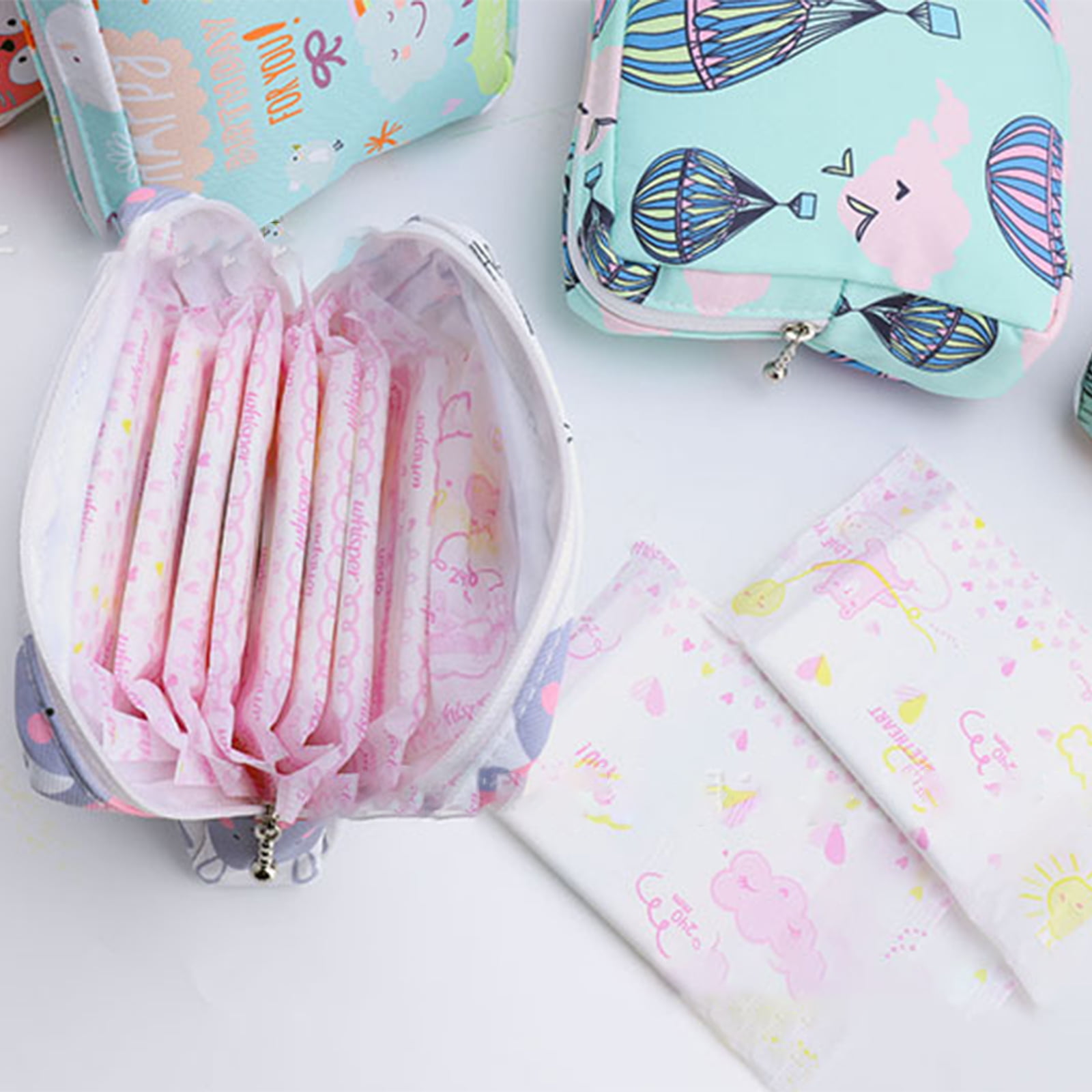 Juhai Sanitary Napkin Storage Bag Waterproof Cartoon Nylon Zipper Design  Tampon Pouch for Teen Girls 