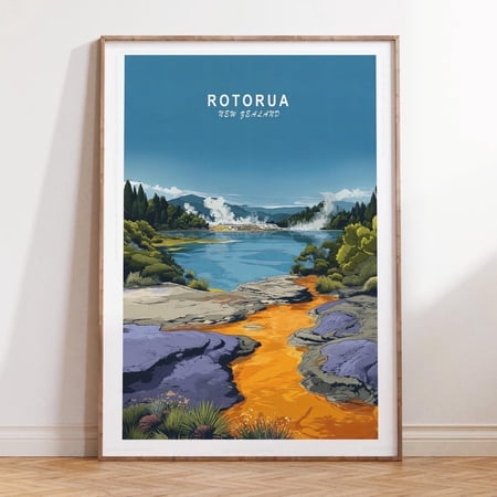 Rotorua New Zealand Minimalist Travel Poster Wall Art V2, Unframed Paper Print Size 8x12