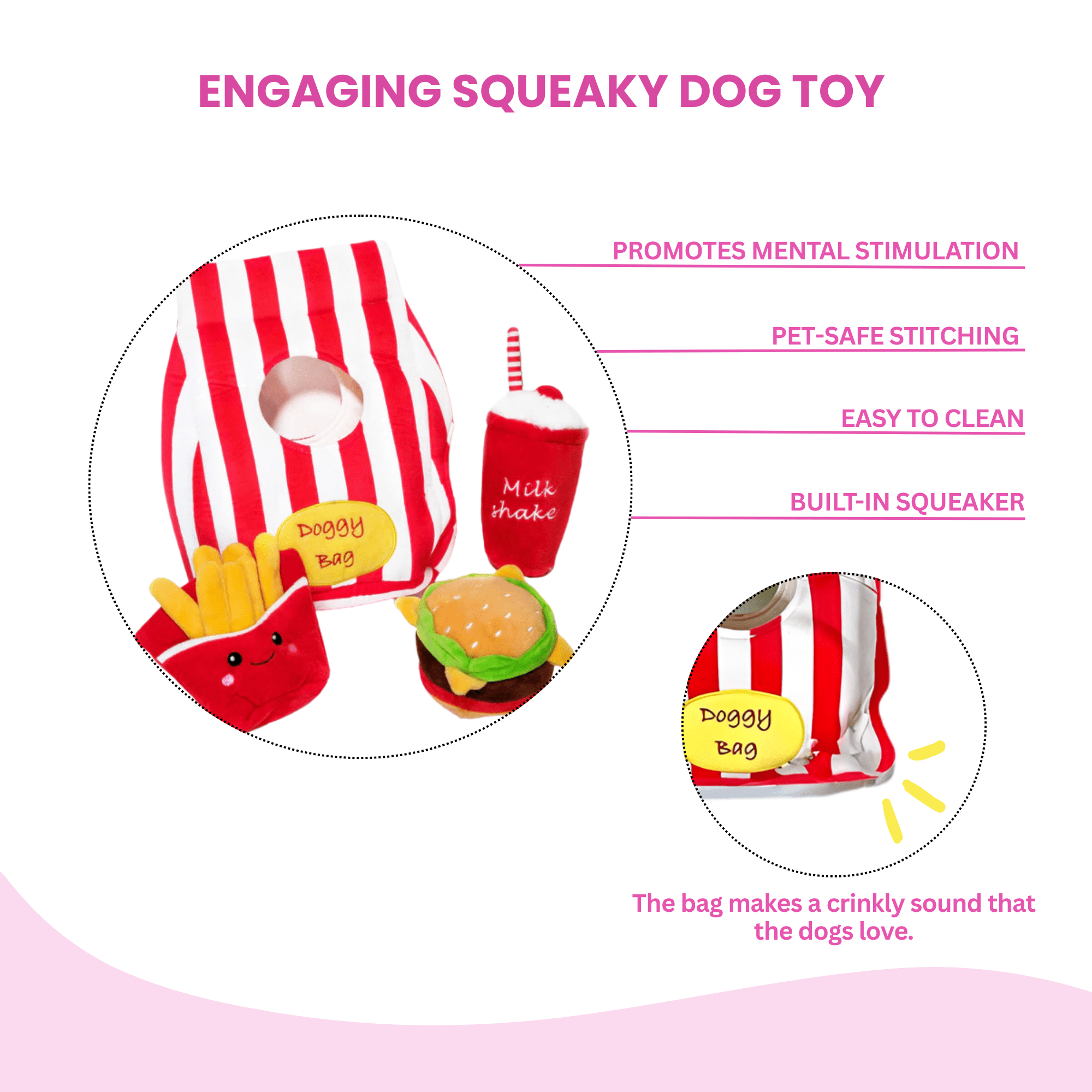 Hamburger Dog Toy Fun Fast Food Playset for Dogs - Glow Pups