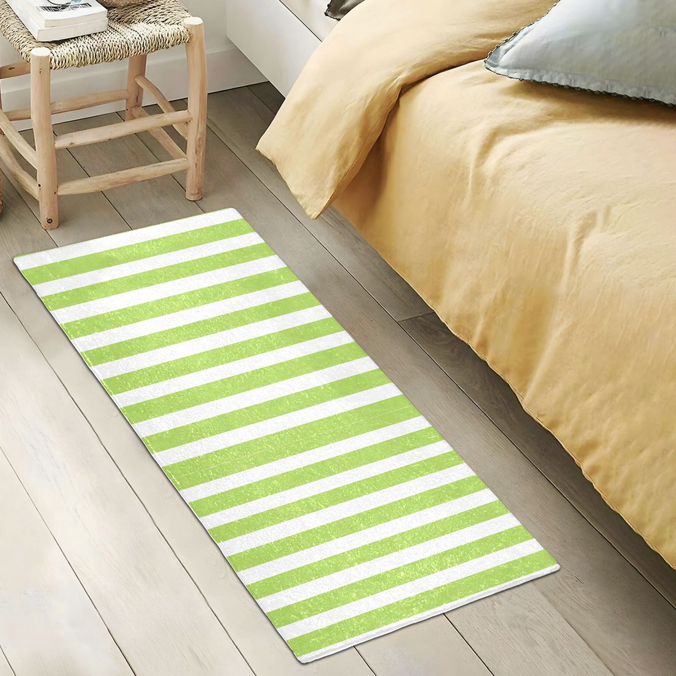 Dailycode Apple Green and White Stripes Bathroom Rugs Non Slip Absorbent Soft Plush Quick Dry Bath Mat, 39"x20"