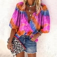 thumbnail image 3 of Pompotops Spring And Summer Women's Tie-Dye Printing 3/4 Sleeve Buttons Top T-shirt, 3 of 5