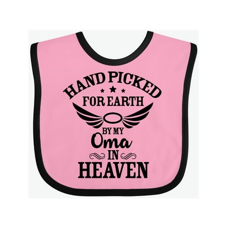 

Inktastic Handpicked for Earth By My Oma in Heaven with Angel Wings Gift Baby Boy or Baby Girl Bib
