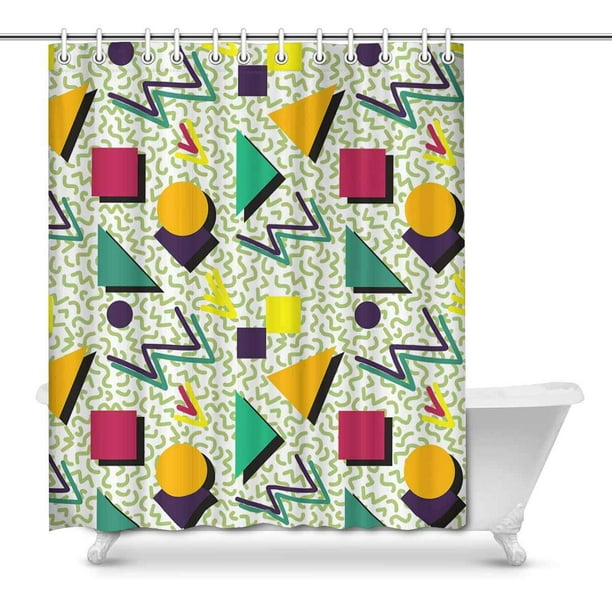 Mkhert Geometric Pattern In Retro 80s Style Memphis Abstract Modern House Decor Shower Curtain Bathroom Decorative Fabric Bath Set Rings 66x72 Inch Mkhert Geometric Pattern In Retro 80s