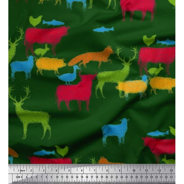 Soimoi Rayon Fabric Birds & Animals Hand Drawn Printed Craft Fabric by the Yard 42 Inch Wide