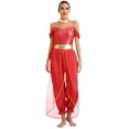 thumbnail image 2 of TiaoBug Womens Shiny Sequins Off Shoulder Jumpsuit with Choker Flowy Tassel Rompers One Piece Outfits Red 3XL, 2 of 6
