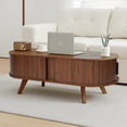 thumbnail image 2 of LEFHDA Lift Top Coffee Table, Modern Small Coffee Table with Storage, 47.2" Oval Coffee Table with Sliding Tambour Door, Wood End Table for Living Room (brown), 2 of 7