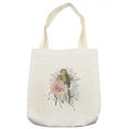 thumbnail image 1 of Tropical Tote Bag, Parrot Bird Sitting on Dahlia Daisy and Hibiscus Flower Bouquet Brushstroke Effect, Cloth Linen Reusable Bag for Shopping Books Beach and More, 16.5" X 14", Cream, by Ambesonne, 1 of 2