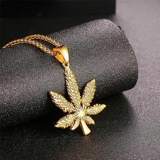 Gold Maple Leaf Pendant Unisex Hip Hop Statement Necklace for Men and Women Christmas Gifts