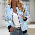 thumbnail image 2 of Olyvenn Get it today Women's Floral Bomber Jacket Lightweight Long Sleeve Zipper Up Printed Coat Outerwear Light Blue XXXXXL, 2 of 5