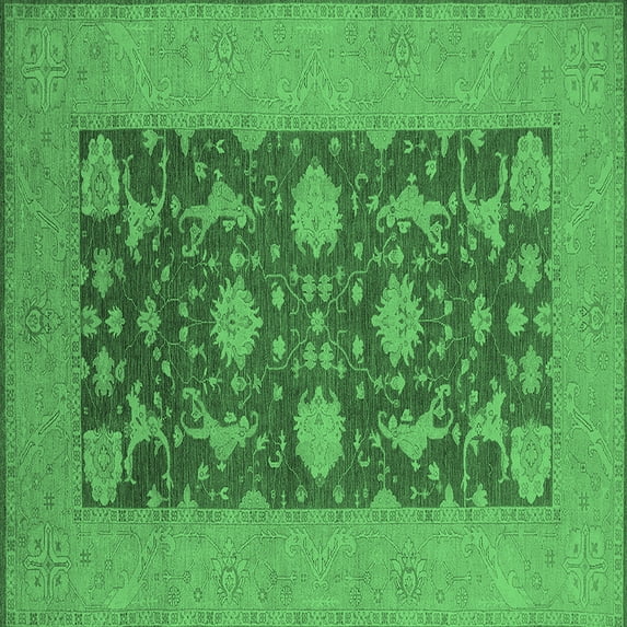 Ahgly Company Indoor Square Oriental Emerald Green Industrial Area Rugs, 7' Square