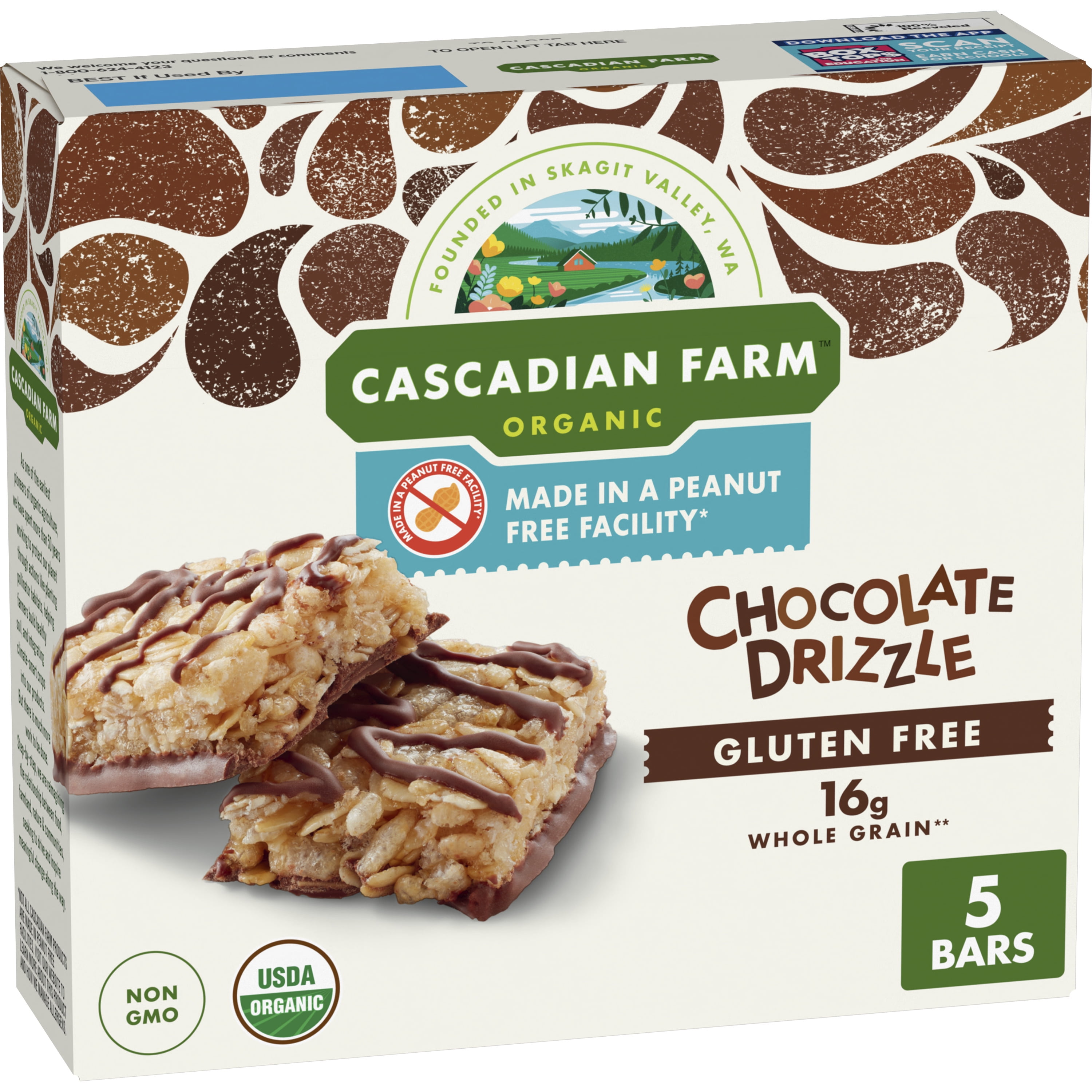 (3 pack) Cascadian Farm Chocolate Drizzle Granola Bars, Gluten Free, 5 ct