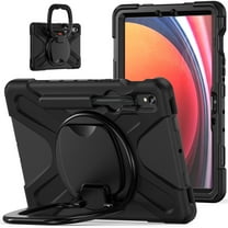 For Samsung Galaxy Tab S10 Lite/S10 FE/S9 FE 10.9 inch Case, 360 Rotatable Handle Stand, Shoulder Strap, Drop-Proof Design, Black
