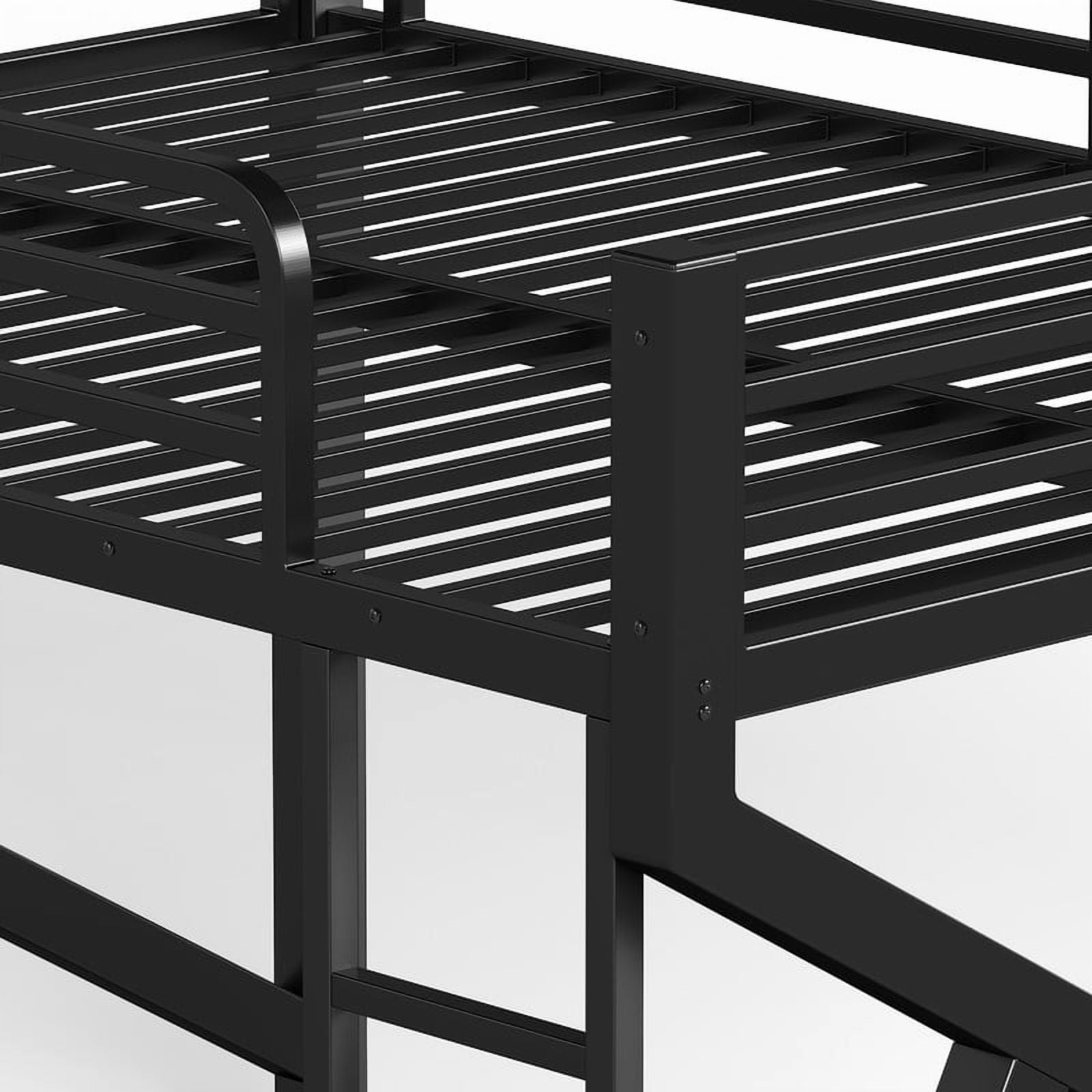59''H Low Profile Queen-Over-Queen Teens Bunk Bed with Built-In Ladder, Kids Black Metal Bed Frame with Guardrail