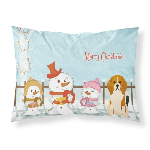 Merry Christmas Carolers Beagle Tricolor Fabric Standard Pillowcase