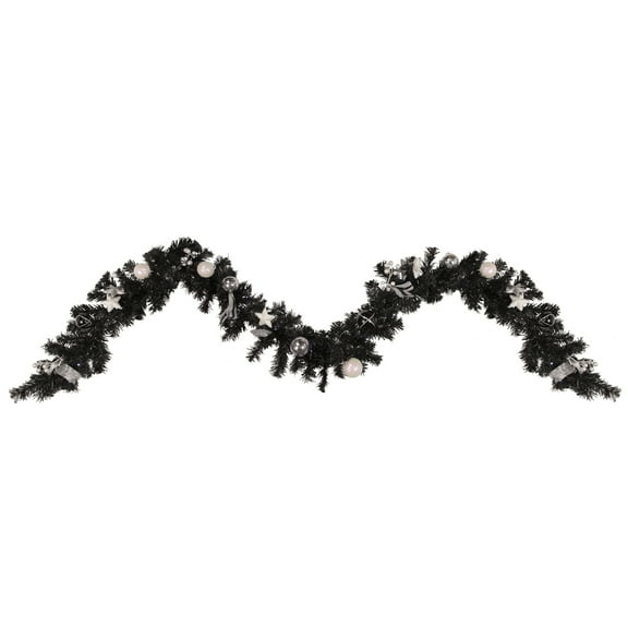 Northlight Pre-Lit Battery Operated Black Pine Artificial Christmas Garland - 9' x 6" -  Cool White