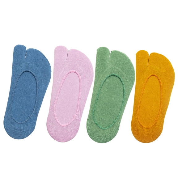 PBPBOX 4Pairs Elastic Cotton Two Toe Socks with Reinforced Heel Assorted