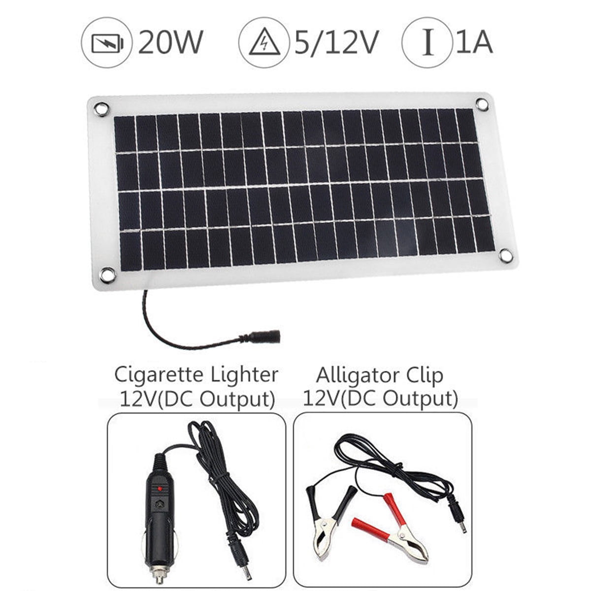 Details about   20W 12V Outdoor Car Boat Yacht Solar Panel Trickle Battery Charger Power Supply 