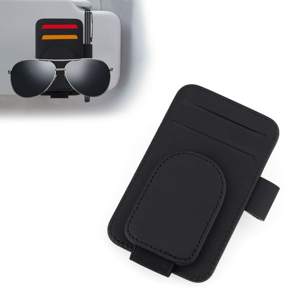 LELE LIFE Sunglass and Card Holder for Car Visor, Magnetic Sun Visor Sunglasses Clip, Leather Glasses Eyeglass Organizer with 2 Card Slots for Interior Car Accessories, Black