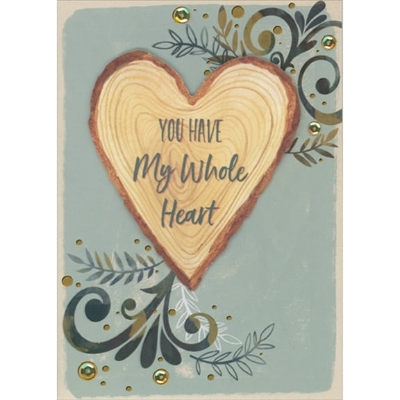 Designer Greetings You Have My Whole Heart 3D Die Cut Heart Shaped Tree Trunk, Sequins and Vines on Blue Hand Decorated Father's Day Card for Husband