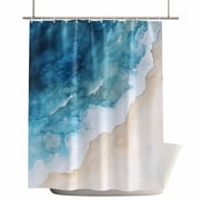 Shower Curtains for Bathroom-36"x78",Coastal Beach Sand Sea Waves Waterproof Bath Curtain Grommet Shower Curtain Set with Hooks,Watercolor Nautical Ocean Washable Bath Accessories