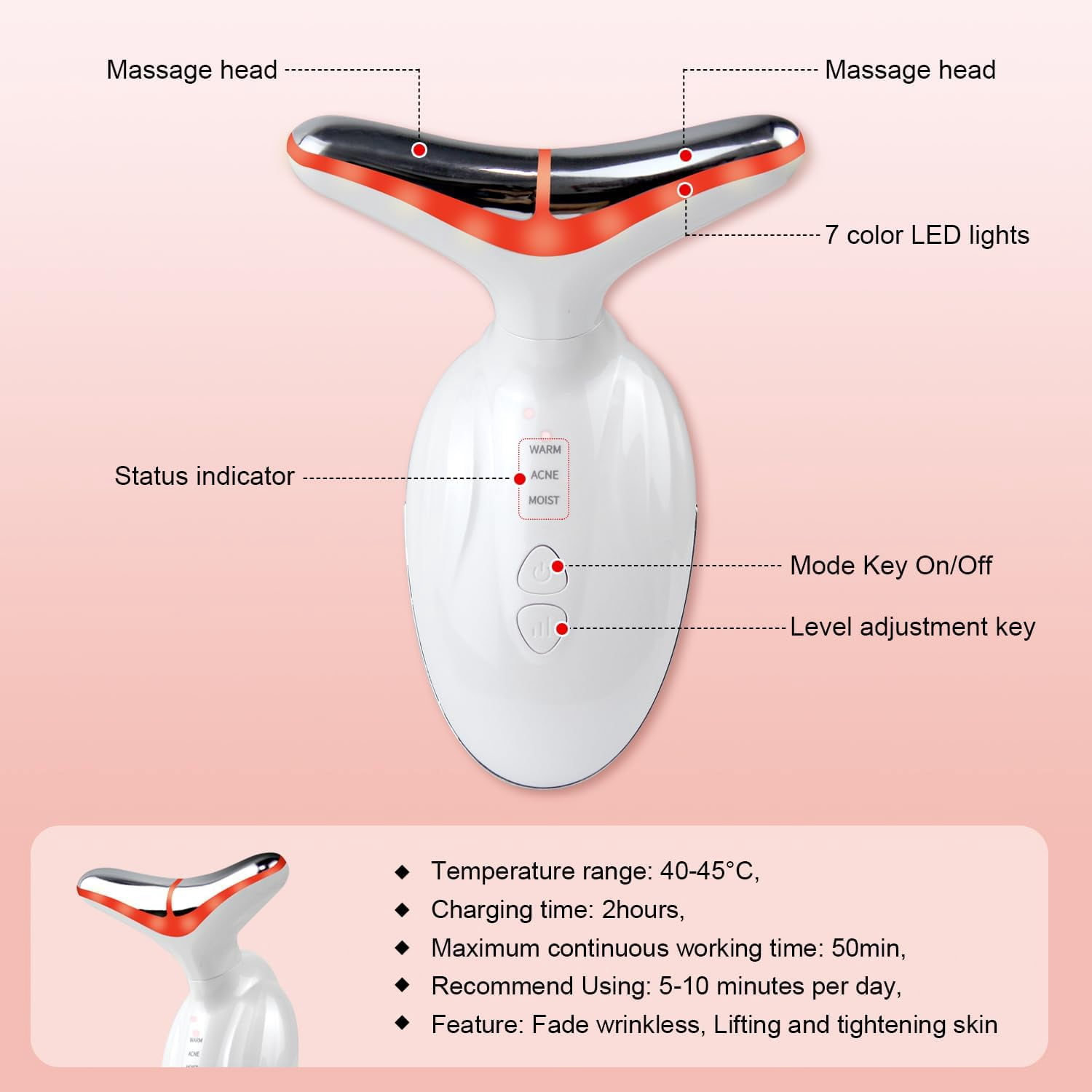 Banome Red Light Therapy for Face, 7 Color LED Facial Light Therapy, RED Light Device(White)