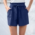 thumbnail image 7 of Summer High Waist Shorts Women Tie Waist Beach Vacation Shorts Casual Streetwear Navy XXL, 7 of 7