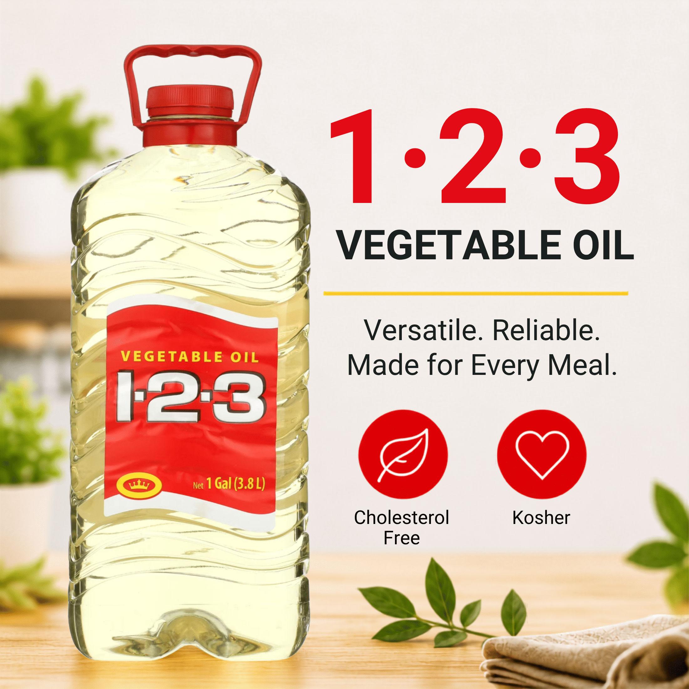 1-2-3 Vegetable Oil, All-Purpose Cooking Oil for Frying and Baking, Value Size, 1 Gallon Bottle