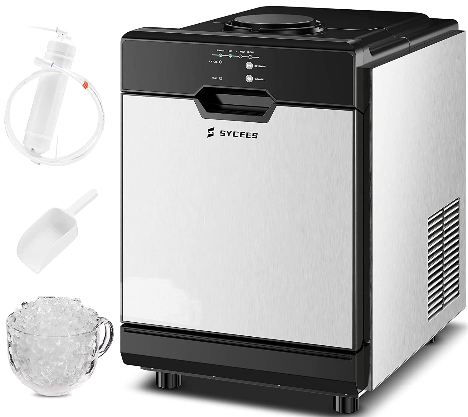 SYCEES Nugget Ice Maker Countertop, 55lbs/24h, 13lbs Ice Storage