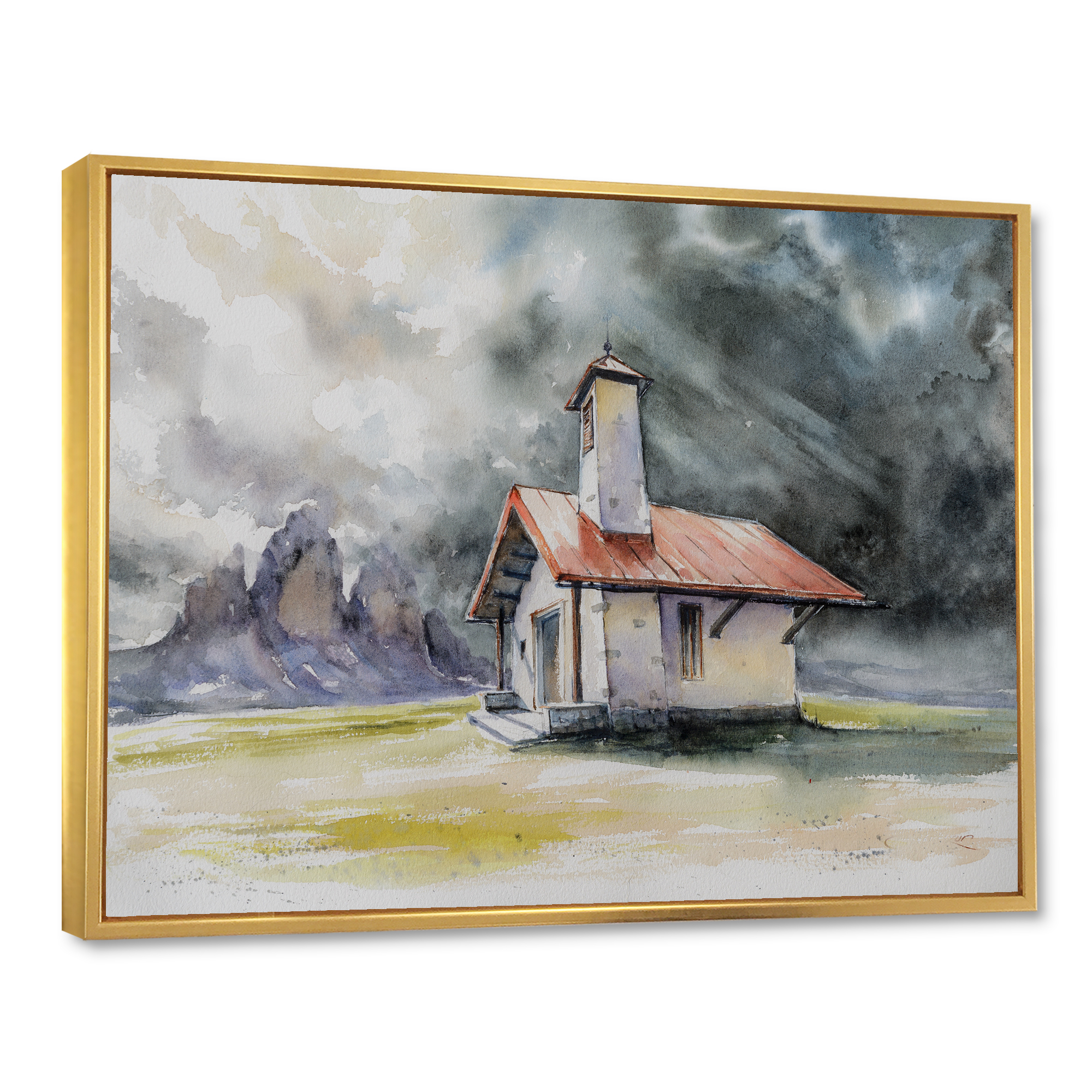 Designart 'Storm On A Rustic House On Mountain Top ' Country Framed Canvas Wall Art Print