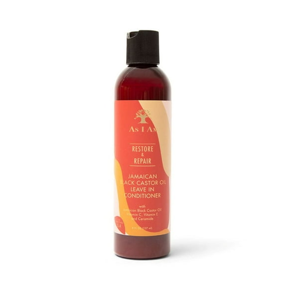 As I Am Jamaican Black Castor Oil Leave In Conditioner for Dry and Damaged Hair Moisture Support and Detangling Care 8 fl.oz. with Ceramide, Vitamin C and E