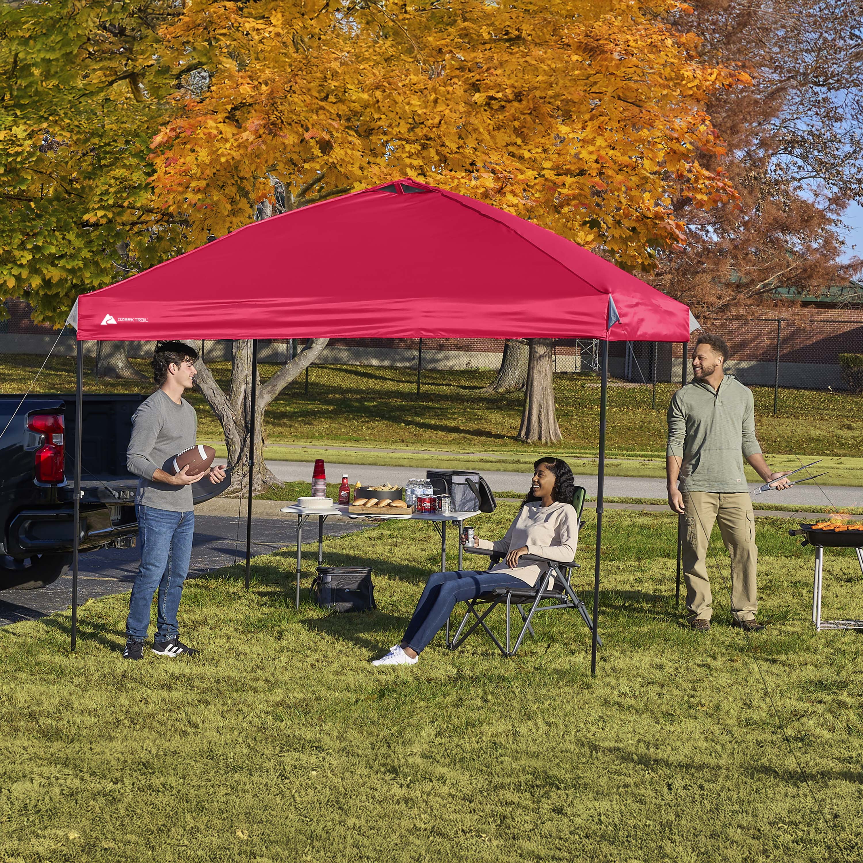 Ozark Trail 10x10 Instant Pop Up Canopy Tent with Simple Push Setup – Straight Leg Pop-Up Tent for Tailgating, Camping & Events, Red