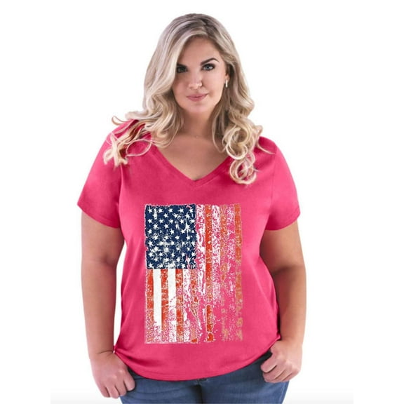 IWPF - Women's Plus Size V-neck T-Shirt - American Flag 4th of July