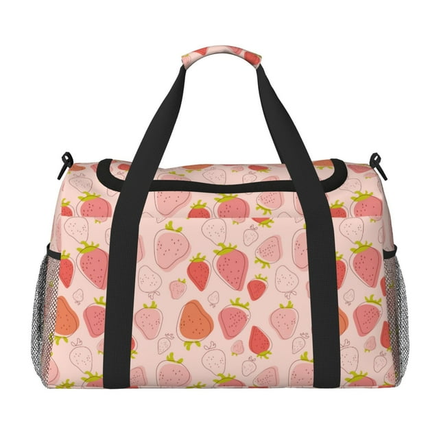 Vsdgher Strawberry Pattern Unisex Hand Travel Bag,Foldable Travel Duffel BagsTravel Essentials Sport Gym Bag,Overnight Travel Duffel Bag with Adjustable Strap